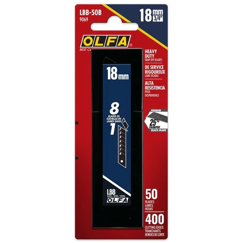 OLFA LBB-50B 18mm 8Pt- Carbon Steel Heavy Duty UltraSharp BLADES- 50pk